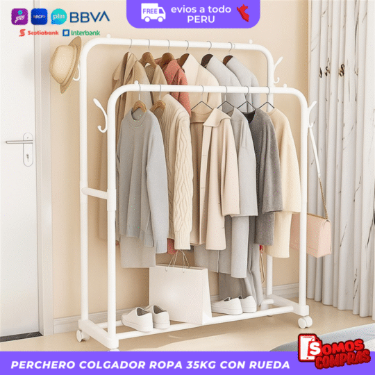 Perchero Colgador Ropa 35kg con Rueda