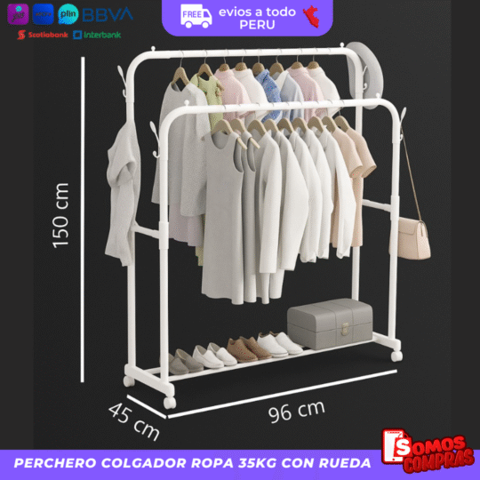 Perchero Colgador Ropa 35kg con Rueda
