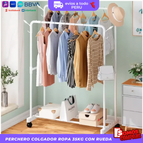 Perchero Colgador Ropa 35kg con Rueda