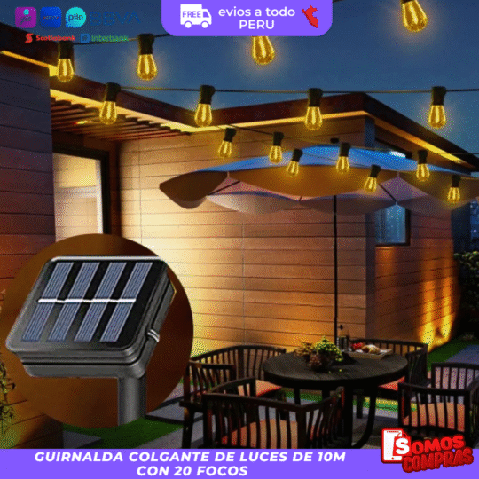 Guirnalda Solar Led 10 Metros Panel